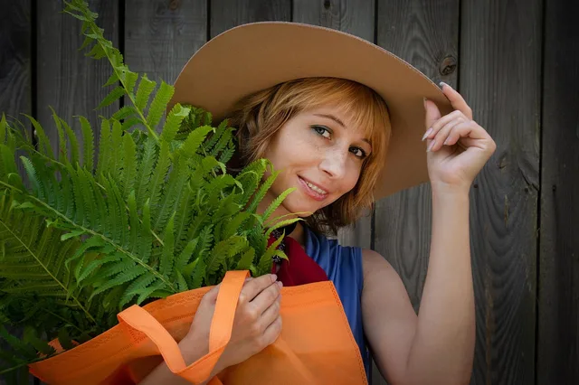 woman, a bag, plants, hat, florist, smile, fern, hedge, summer, human, young, portrait, nature, russian, slav. 3 details of florist licensing and compliance people miss
