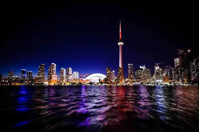 toronto, city, nature, cn tower, skydome, skyline, architecture, buildings, towers, lights, dark, night, water, reflection, urban, cityscape, city lights, skyscrapers. Toronto and Montreal florist operations compared for owners expanding