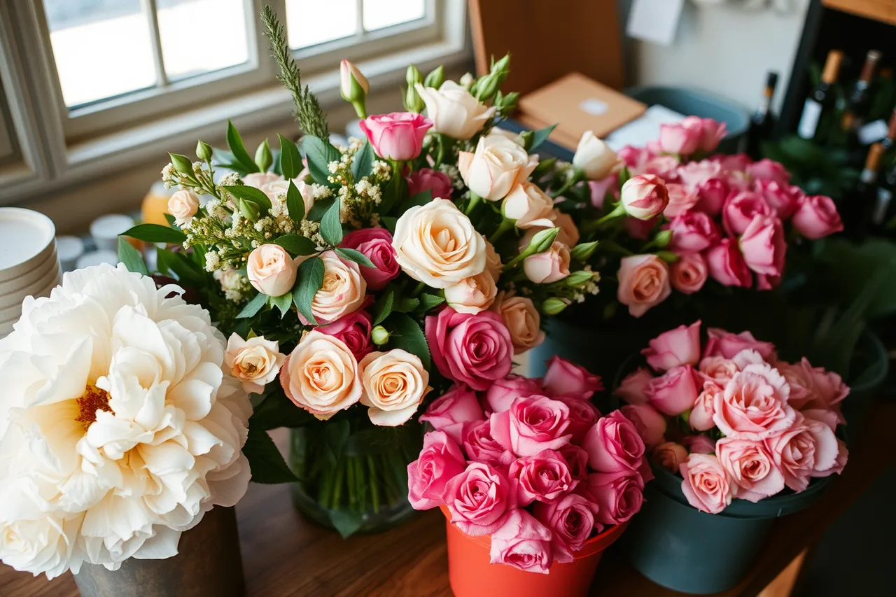 Mixed bouquet of Oregon peonies, California garden roses, and Colombian roses (What Does a Seasonal Flower Availability Calendar Look Like for US Florists?)