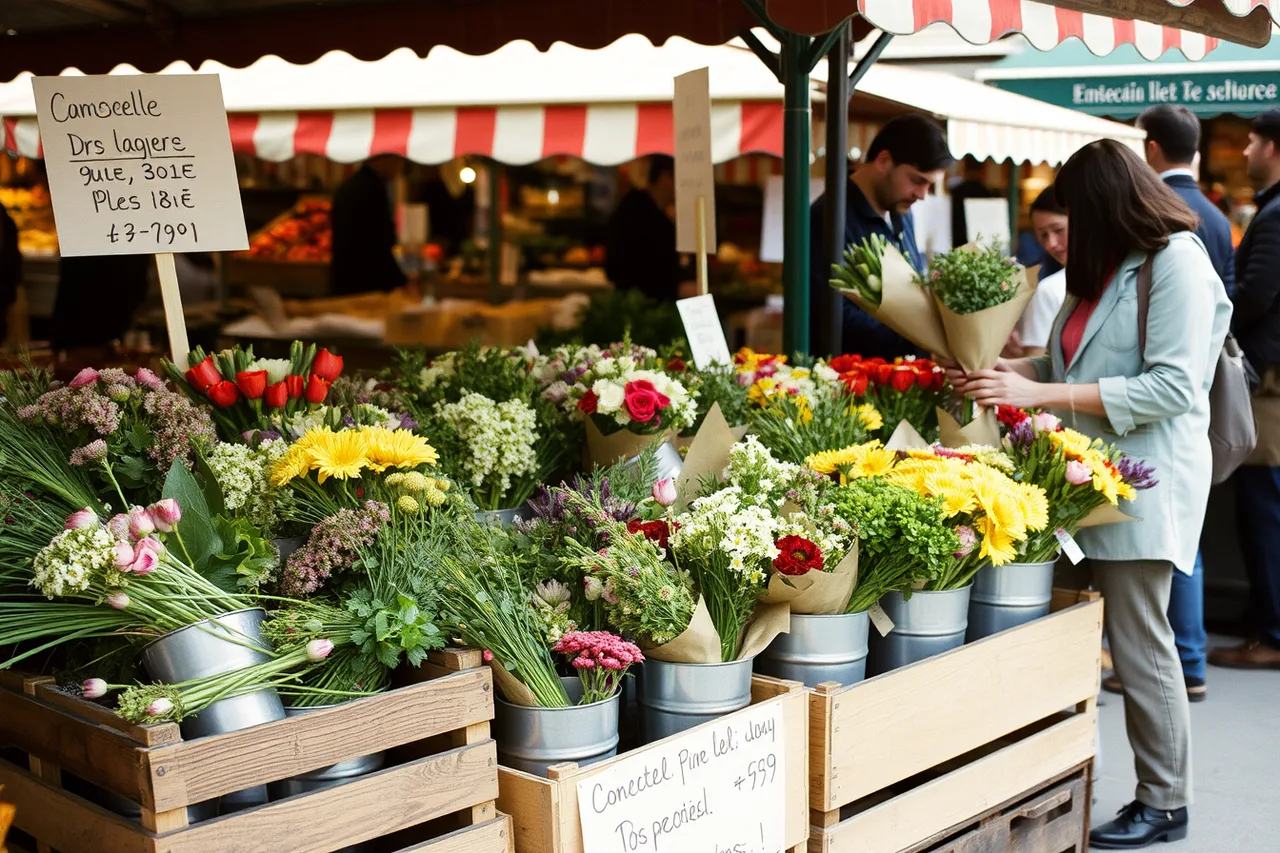 Montreal public market flower stall selling seasonal Quebec stems (Toronto and Montreal florist operations compared for owners expanding)